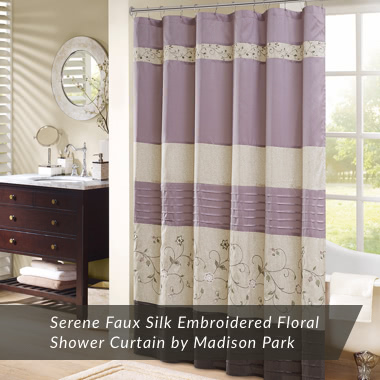 Serene Faux Silk Embroidered Floral Shower Curtain by Madison Park