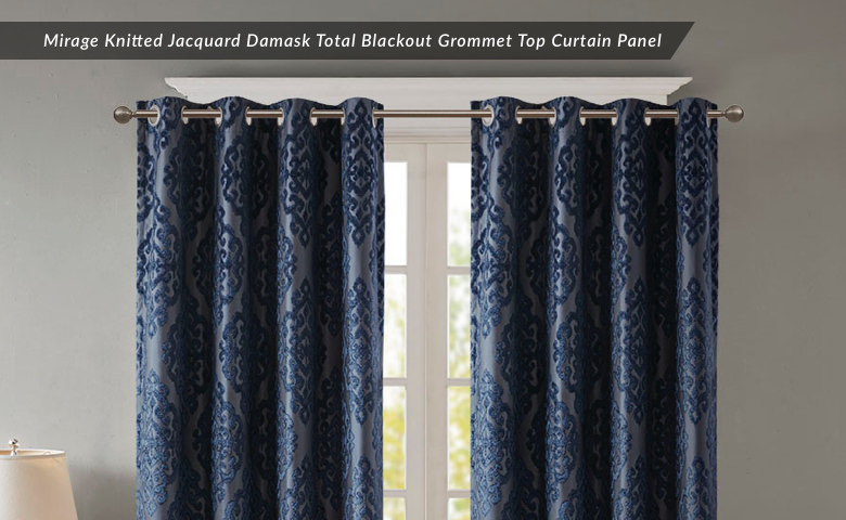 Mirage Knitted Jacquard Damask Total Blackout Grommet Top Curtain Panel